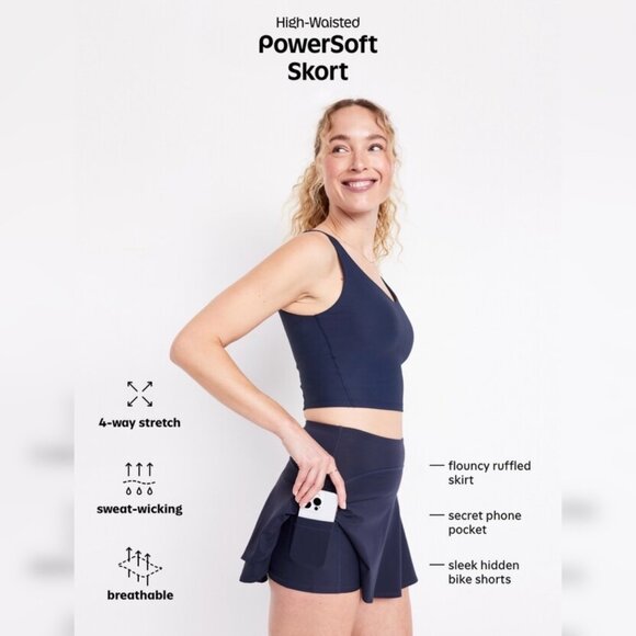 (2) OLD NAVY Active High-Waisted PowerSoft Skort Set Black & White Medium NEW - Picture 11 of 11